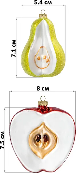 Изображение товара Набор елочных игрушек Elan Gallery Яблоко + Груша / 980087 (красный/желтый)