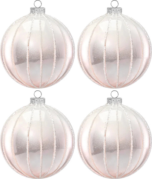 Изображение товара Набор шаров новогодних Elan Gallery Штрихи / 980091 (белый/нежно-розовый)