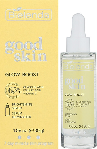 Изображение товара Сыворотка для лица Bielenda Good Skin Glow Boost с гликолевой, феруловой кислотами и вит C (30мл)