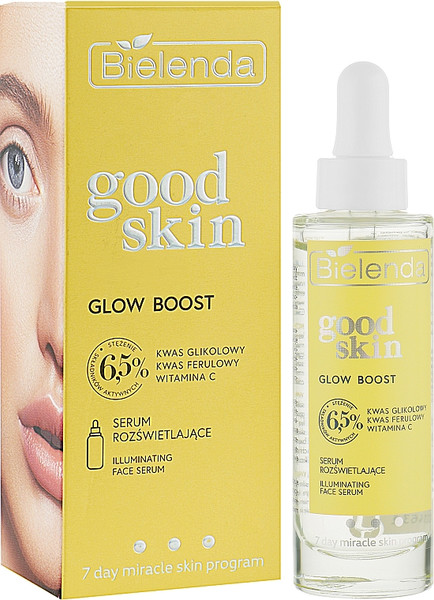 Изображение товара Сыворотка для лица Bielenda Good Skin Glow Boost с гликолевой, феруловой кислотами и вит C (30мл)