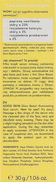 Изображение товара Сыворотка для лица Bielenda Good Skin Glow Boost с гликолевой, феруловой кислотами и вит C (30мл)