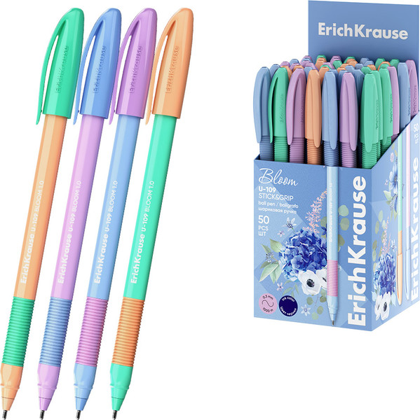 Изображение товара Ручка шариковая Erich Krause U-109 Stick&Grip Pastel Bloom 1.0 Ultra Glide Technology / 61025 (синий)