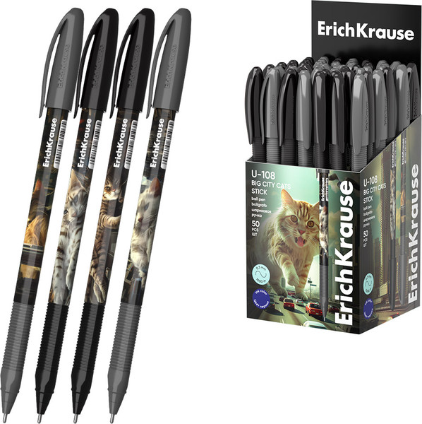 Изображение товара Ручка шариковая Erich Krause U-108 Stick Big City Cats 1.0 Ultra Glide Technology / 63103 (синий)