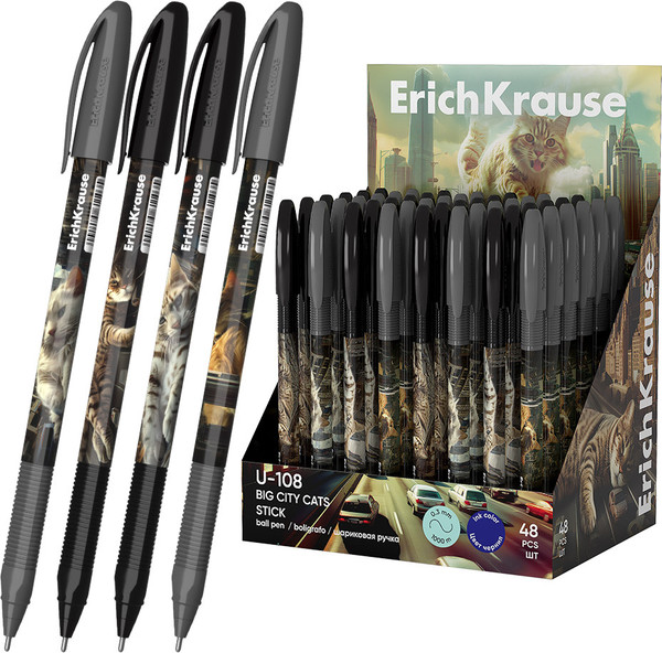 Изображение товара Ручка шариковая Erich Krause U-108 Stick Big City Cats 1.0 Ultra Glide Technology / 63104 (синий)