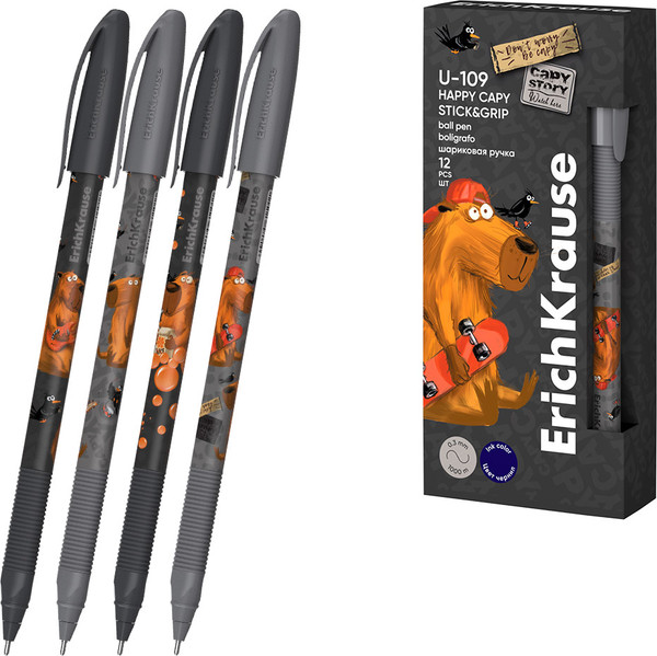 Изображение товара Ручка шариковая Erich Krause U-109 Stick&Grip Happy Capy 1.0 Ultra Glide Technology / 61101 (синий)