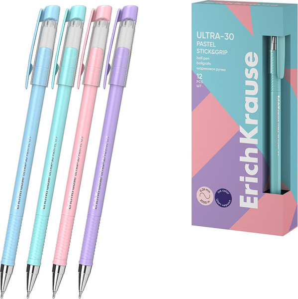 Изображение товара Ручка шариковая Erich Krause Ultra-30 Stick&Grip Pastel 0.7 Super Glide Technology / 61037 (синий)