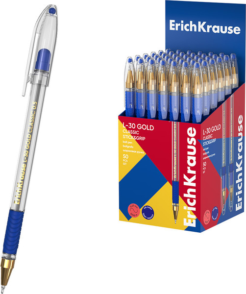 Изображение товара Ручка шариковая Erich Krause L-30 Gold Stick&Grip Classic 0.5 Super Glide Technology / 63115 (синий)