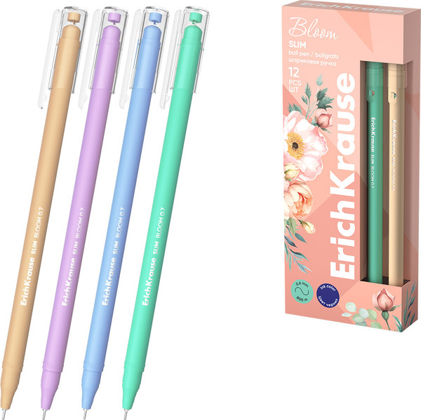 Изображение товара Ручка шариковая Erich Krause Slim Stick Pastel Bloom 0.7 / 61047 (синий)