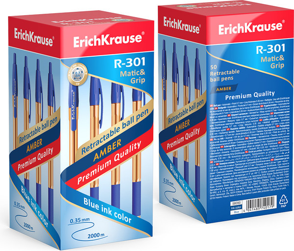 Изображение товара Ручка шариковая Erich Krause R-301 Matic&Grip Amber 0.7 / 58090 (синий)