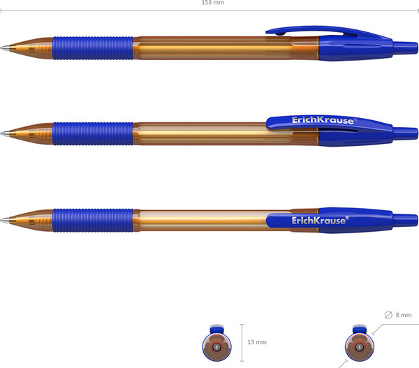Изображение товара Ручка шариковая Erich Krause R-301 Matic&Grip Amber 0.7 / 58090 (синий)