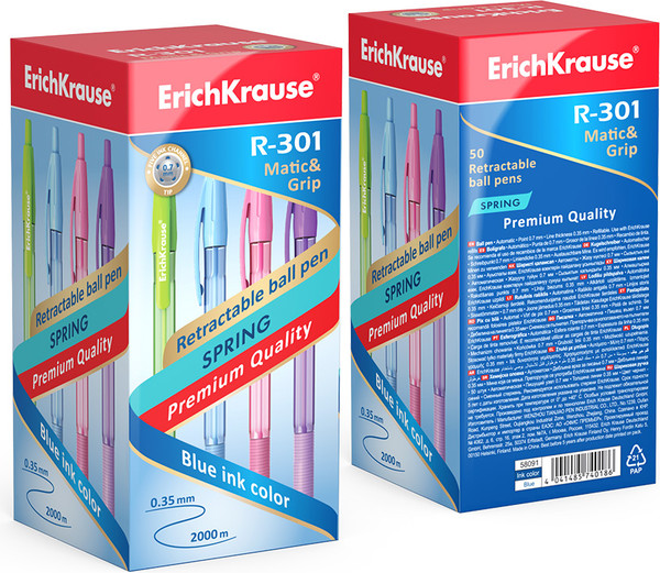 Изображение товара Ручка шариковая Erich Krause R-301 Matic&Grip Spring 0.7 / 58091 (синий)