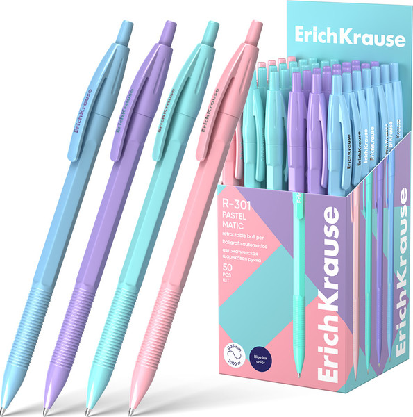 Изображение товара Ручка шариковая Erich Krause R-301 Matic Pastel 0.7 / 60982 (синий)