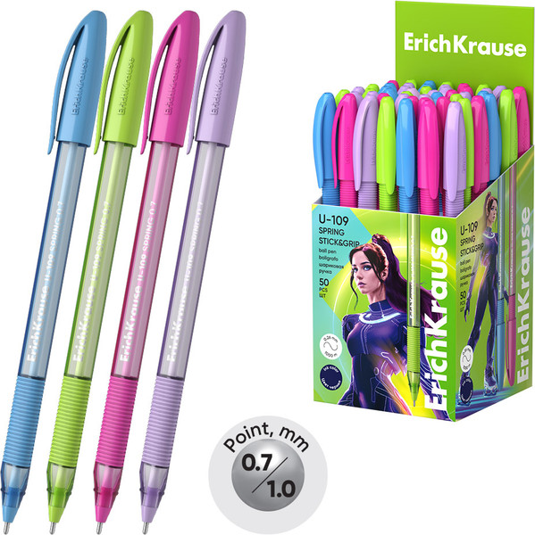 Изображение товара Ручка шариковая Erich Krause U-109 Stick&Grip Spring 0.7 Ultra Glide Technology / 58109 (синий)