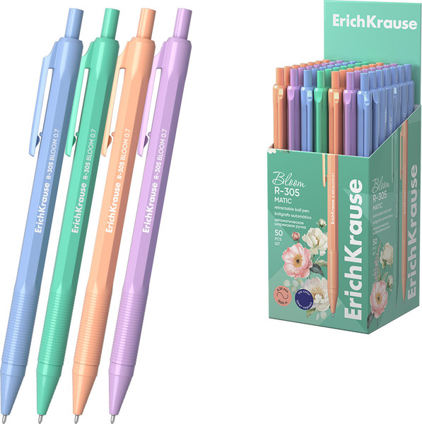 Изображение товара Ручка шариковая Erich Krause R-305 Matic Pastel Bloom 0.7 / 61060 (синий)