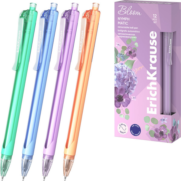 Изображение товара Ручка шариковая Erich Krause Nymph Matic Pastel Bloom 0.7 / 61088 (синий)