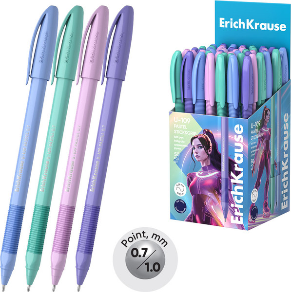 Изображение товара Ручка шариковая Erich Krause U-109 Stick&Grip Pastel 0.7 Ultra Glide Technology / 58111 (синий)