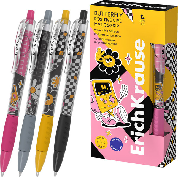 Изображение товара Ручка шариковая Erich Krause Butterfly Matic&Grip Positive Vibe 0.7 Super Glide / 63131 (синий)