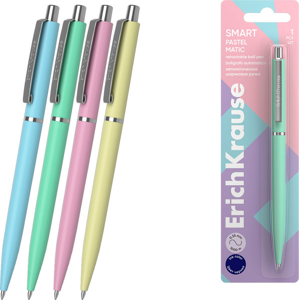 Изображение товара Ручка шариковая Erich Krause Smart Matic Pastel 0.7 Super Glide Technology / 61094 (синий)