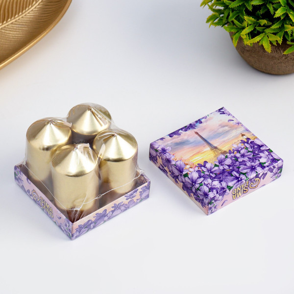 Изображение товара Набор свечей Дарим Красиво Столбик / 2383822 (4шт, золото)