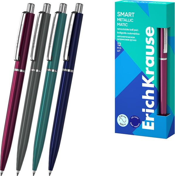 Изображение товара Ручка шариковая Erich Krause Smart Matic Metallic 0.7 Super Glide Technology / 61095 (синий)