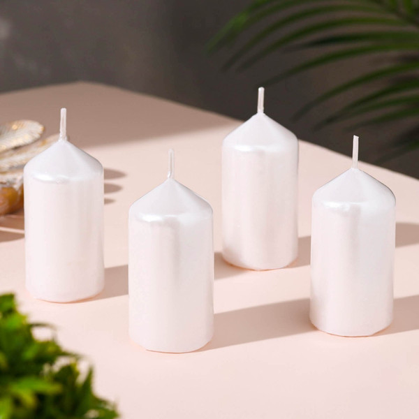 Изображение товара Набор свечей Дарим Красиво Столбик / 2383824 (4шт, перламутровый)