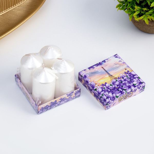 Изображение товара Набор свечей Дарим Красиво Столбик / 2383824 (4шт, перламутровый)