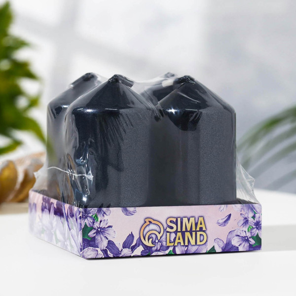 Изображение товара Набор свечей Дарим Красиво Столбик / 4428294 (4шт, черный металлик)