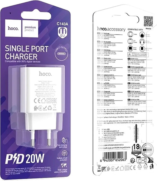 Изображение товара Адаптер питания сетевой Hoco C143A (белый)