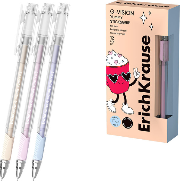Изображение товара Ручка гелевая Erich Krause G-Vision Stick&Grip Yummy 0.5 / 63692 (черный)