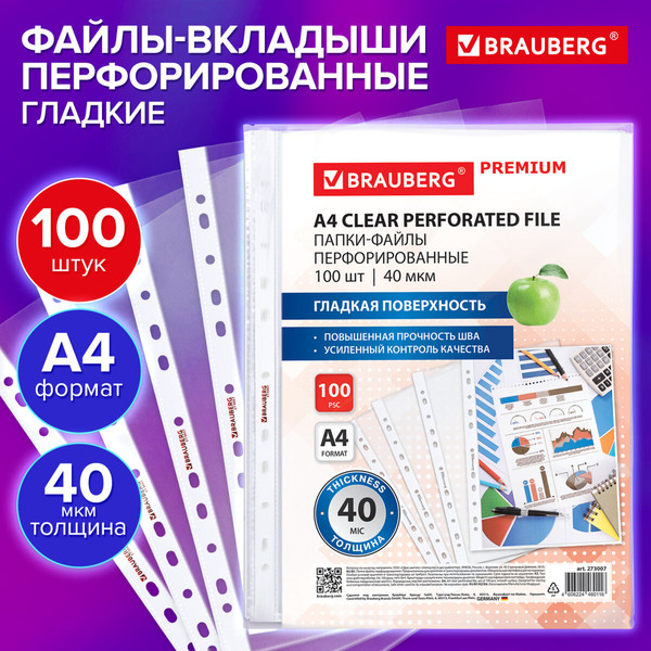 Изображение товара Набор файлов Brauberg Premium / 273007 (100шт)