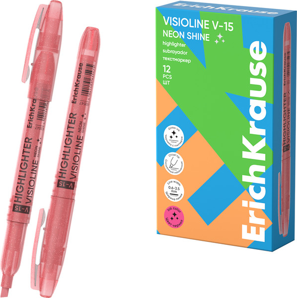 Изображение товара Текстовыделитель Erich Krause Visioline V-15 Neon Shine / 63547 (розовый)