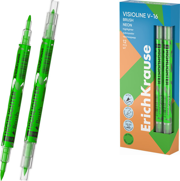 Изображение товара Текстовыделитель Erich Krause Двухсторонний Visioline V-16 Brush Neon / 60795 (зеленый)