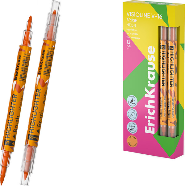 Изображение товара Текстовыделитель Erich Krause Двухсторонний Visioline V-16 Brush Neon / 60797 (оранжевый)