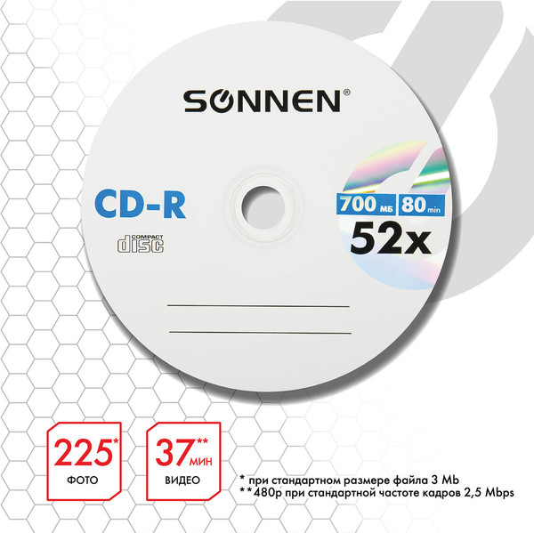 Изображение товара Набор дисков CD-R Sonnen 700Mb 52x (100шт)