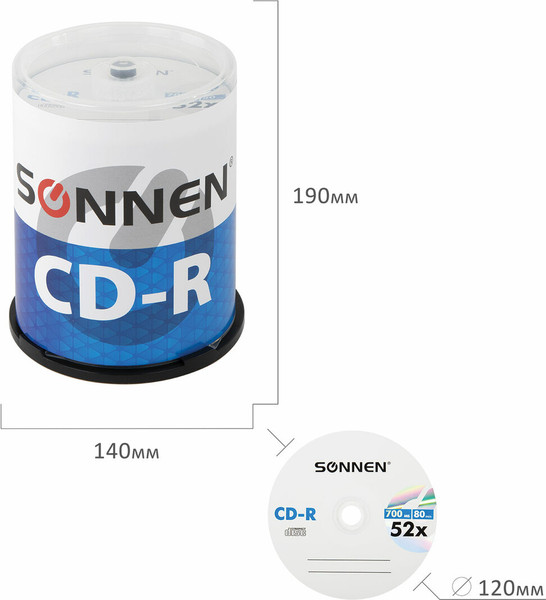 Изображение товара Набор дисков CD-R Sonnen 700Mb 52x (100шт)