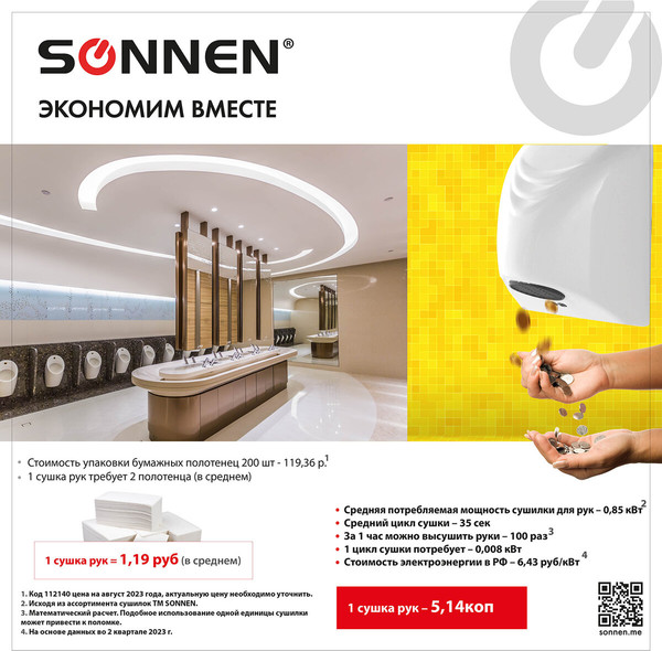 Изображение товара Сушилка для рук Sonnen HD-988 / 604189 (белый)