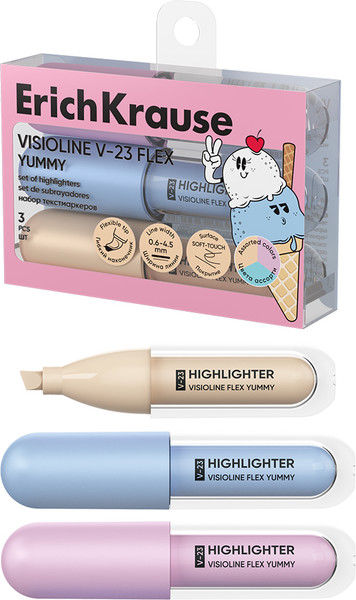 Изображение товара Набор маркеров Erich Krause Visioline V-23 Flex Yummy / 63555 (3шт, в ассортименте)
