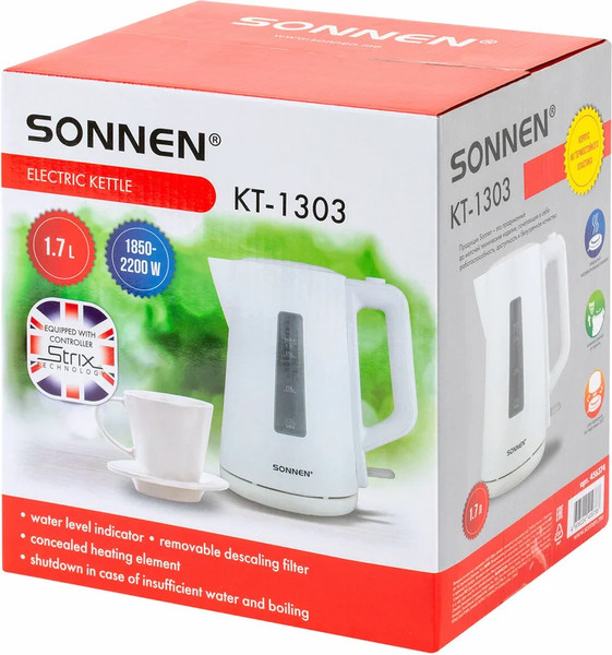 Изображение товара Электрочайник Sonnen KT-1303 / 456374 (белый)