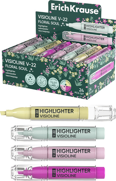 Изображение товара Текстовыделитель Erich Krause Visioline V-22 Floral Soul / 63561 (в ассортименте)