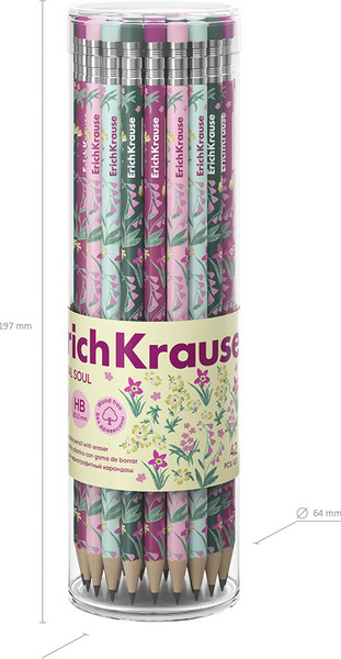 Изображение товара Простой карандаш Erich Krause Floral Soul НВ / 62775 (с ластиком)