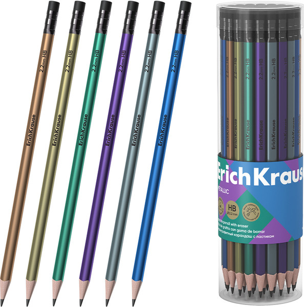 Изображение товара Простой карандаш Erich Krause Metallic HB / 60723 (с ластиком)