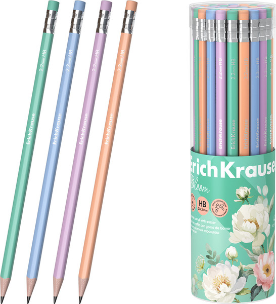 Изображение товара Простой карандаш Erich Krause Pastel Bloom HB / 60722 (с ластиком)