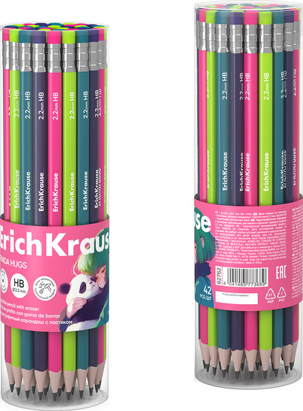 Изображение товара Простой карандаш Erich Krause Panda Hugs НВ / 62762 (с ластиком)
