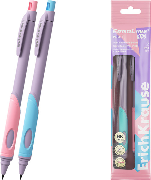 Изображение товара Набор механических карандашей Erich Krause ErgoLine Kids Pastel 2.0 НВ / 63835 (2шт, с точилкой)