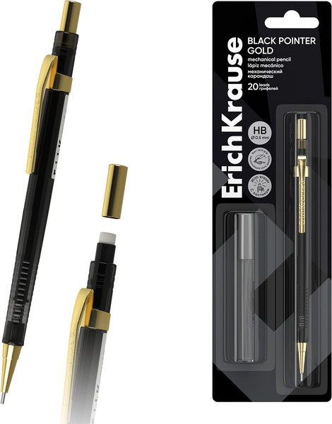 Изображение товара Механический карандаш Erich Krause Black Pointer Gold 0.5 HB / 64084 (20 грифелей)