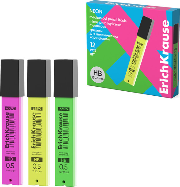 Изображение товара Набор грифелей для карандаша Erich Krause Neon 0.5 HB / 63597 (15шт)