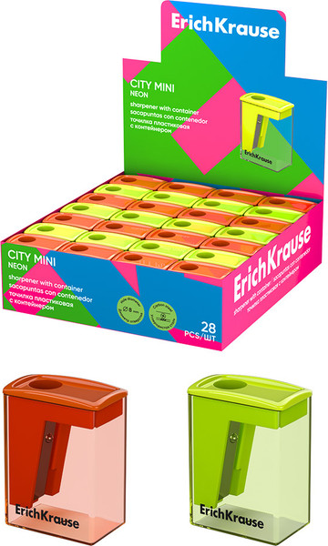 Изображение товара Точилка Erich Krause City Mini Neon с контейнером / 60020 (в ассортименте)