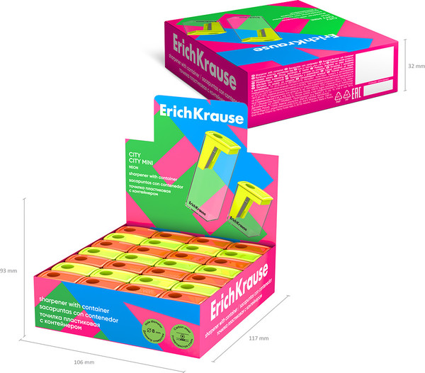 Изображение товара Точилка Erich Krause City Mini Neon с контейнером / 60020 (в ассортименте)