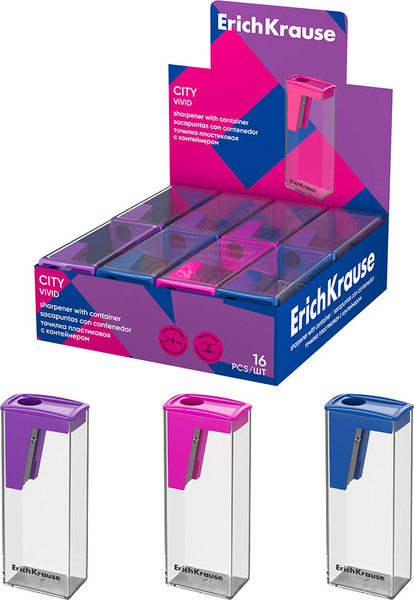 Изображение товара Точилка Erich Krause City Vivid с контейнером / 60022 (в ассортименте)