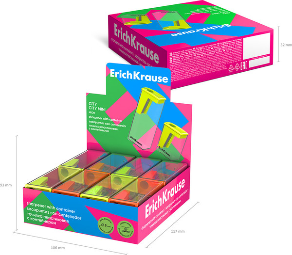 Изображение товара Точилка Erich Krause City Neon с контейнером / 60023 (в ассортименте)
